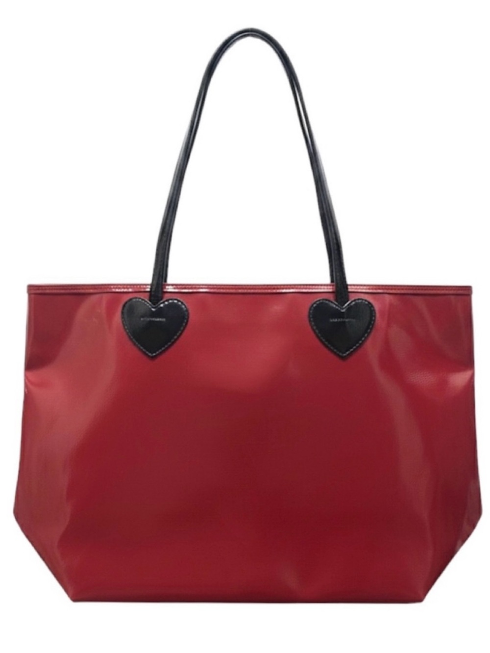 Lulu Guinness Red Patent PVC City Tote Bag - black strap & Heart Detail